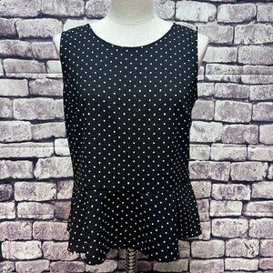 Talbots Black & White Polka Dot Blouse W/ Peplum Bottom Size 10